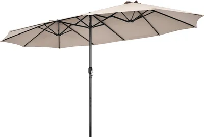 A double patio umbrella on a white background.