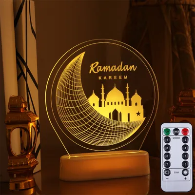 Produktbild von LED Ramadan 3D RGB Nachtlicht Batteriebetrieben Eid Mubarak Deko Tischdekoration Dekoleuchten mit Fernbedienung