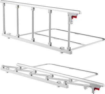 Zdjęcie produktu dla Składana barierka do łóżka dla osób starszych, barierka przyłóżkowa o długości 122 cm z paskiem mocującym, regulowana wysokość rury przyłóżkowej, wytrzymała metalowa barierka do łóżka dla seniorów, uchwyt ochronny na rękę pasujący do łóżek typu king size, queen size, full size i twin size.