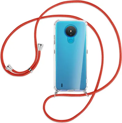 Produktbild von Handykette Backcover-Schutzhülle mit Band (Metall silberfarben) für Nokia 1.4 - rot