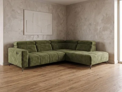 Image de Canapé d'angle moderne Velvet avec fonction relax électrique | Appuie-tête réglables | Design raffiné