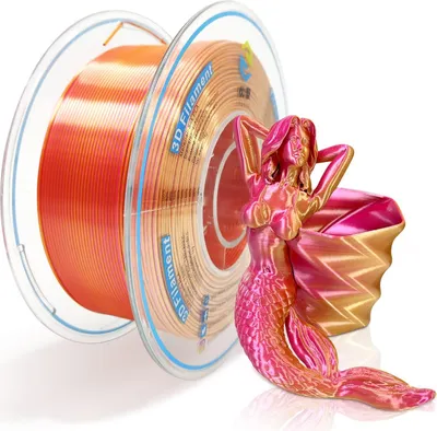 Obrázok produktu pre YOUSU Silk PLA filament pre 3D tlačiarne, 1,75 mm, dvojfarebný filament, presnosť +/- 0,03 mm, cievka s 3D tlačovým materiálom, dobrá priľnavosť, pre väčšinu FDM 3D tlačiarní, 1 kg červený/zlatý