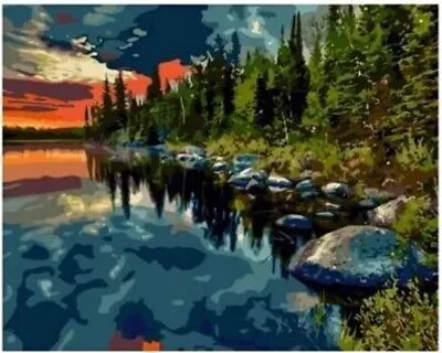 Produktbild von 40x30 cm Diamanten Malerei Zum Selbermachen DIY Diamond Painting See und Wald