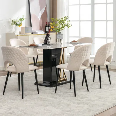 Produktbild von Flieks Esszimmerstühle 6er set, Essstühle Polsterstühle mit Metallbeinen, Küchenstühle mit Verstellbaren Füßen, Wohnzimmerstühle mit Samtbezug, Beige
