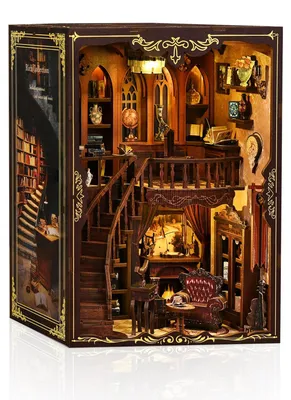 Miniatur-Bauset Bibliothek mit LED, 333 Teile, 3D Holz-Puzzle