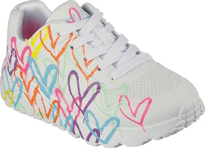 Produktbild von Skechers Kinder-Mädchen-Sneaker JGOLDCROWN UNO LITE - SPREAD Herzen-Muster Weiß-Mehrfarbig, Farbe:weiß, EU Größe:33