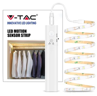 Immagine prodotto di V-TAC VT-8082 Kit striscia led 2.8W 1M IP65 con alimentazione a batterie e sensore movimento PIR bianco caldo 3000K - SKU 2573
