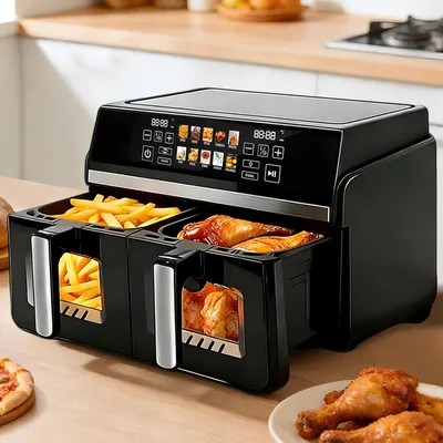Produktbild von ZMH Heißluftfritteuse 2 Kammern 10L XXL  Air fryer doppelkammer Sichtfenster Dual ZoneSYNC DUAL 2200W Touchscreen Timer bis 24h 10 Programmen