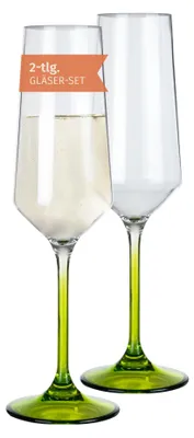 Champagnerglas-Set 2er, 280 ml, Polycarbonat, unzerbrechlich, grün