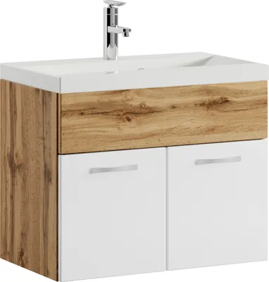 Produktbild von Badplaats Badmöbel Set mit Waschbecken und Unterschrank Montreal 01 60 x 35 cm Eiche mit Weiß - Waschbeckenunterschrank mit Waschbecken