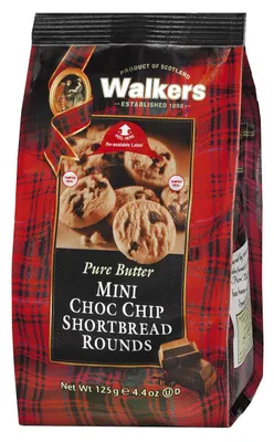 Zdjęcie produktu dla Walkers Pure Butter Mini Choc Chip Shortbread Rounds mit Schoko 125g