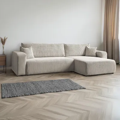 Image de Canapé d'angle MIA XL, salon, canapé-lit moderne, canapé 4 places, canapé d'angle, canapé rembourré, coffre de rangement, 277 cm, pouf universel, beige, Poso 02