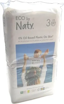 Produktbild von Eco by Naty Größe 3 100 Windeln 49 kg pflanzliche Premium Windeln 0% Plastik auf der Haut umweltfreundlich