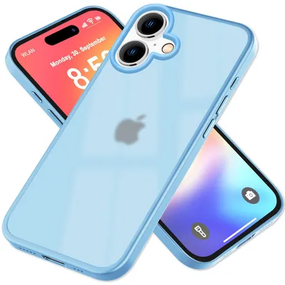 Produktbild von NALIA Matte Handyhülle für iPhone 16 – Stoßfester TPU-Rand & Semi-Transparent – FUZION (Anti-Fingerprint Case) – Marke aus Berlin – Hellblau