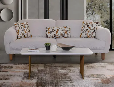 Produktbild von Modernes 3-Sitzer-Sofa Holzrahmen Minimalistischer Stil Weiß Farbe