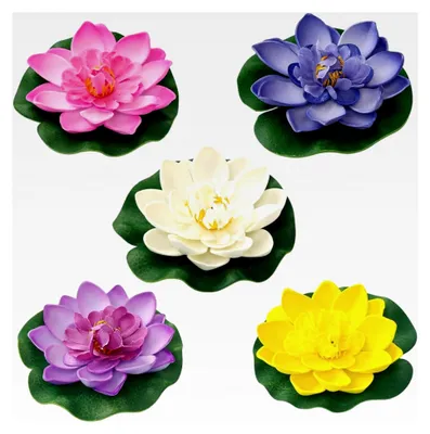 Produktbild von 5 Stück künstliche Lotusblumen – 3,9 realistische schwimmende Seerosen-Dekoration für Teich, Aquarium, Garten, Terrasse