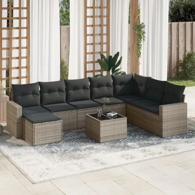 Produktbild von Gartensofa Set Couchgarnitur Garten - 9-tlg. Garten-Sofagarnitur mit Kissen Grau Poly Rattan,76,8 Kg