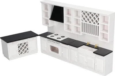 Immagine prodotto di Set di armadietti da cucina per casa delle bambole, 1/12, in legno di betulla, bancone bar in miniatura per la decorazione della casa delle bambole