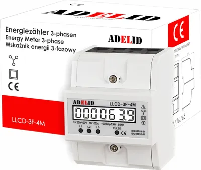 Produktbild von Stromzähler LCD Drehstromzähler Kalibriert 3-Phasen für DIN Hutschiene 4 Draht