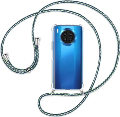 Produktbild von Handykette Backcover-Schutzhülle mit Band (Metall silberfarben) für Huawei nova 8i / Honor 50 Lite - grün/blau/weiß