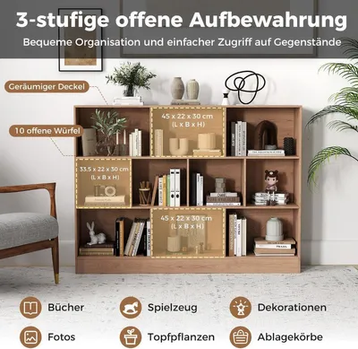 Immagine prodotto di Libreria con 10 scomparti, 3 ripiani, 140x24x104 cm