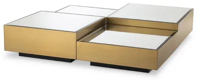 Produktbild von Casa Padrino Luxus Edelstahl Couchtisch Set mit Spiegelglas Tischplatten Messingfarben / Schwarz - Wohnzimmer Möbel - Luxus Möbel