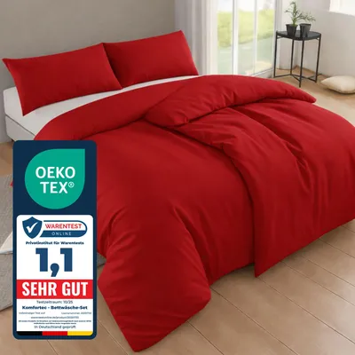 Produktbild von Komfortec Bettwäsche 135x200 4teilig Bettwäsche-Sets 2 Bettbezüge 135x200 cm + 2 Kissenbezüge 40x80 cm, Rot mit Reißverschluss