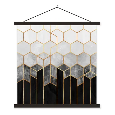Produktbild von MuchoWow® Textilposter Gold - Sechseck - Chic - Muster - Luxus 120x120 cm mit schwarzem Rahmen - Aufhängungsset