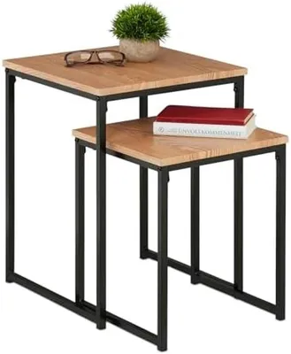Produktbild von PromoHome® Stapelbare Beistelltisch-Set aus 2 – Platzsparendes Design, 40 x 40 cm, Braun