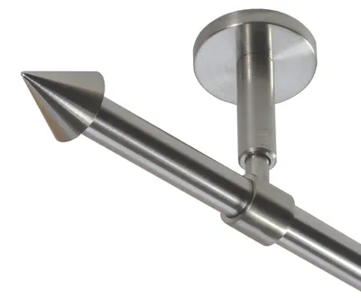 Produktbild von Gardinenstange Set Edelstahl Look Metall Ø 16mm zur Deckenträger 1-lauf Modern Spitze, Länge wählbar D11 E29