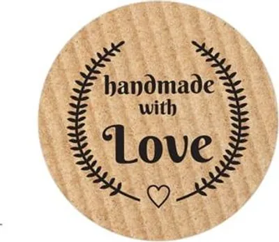 Zdjęcie produktu dla Naklejki okrągłe Kraft Handmade with Love - wzór 1