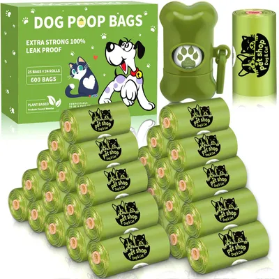 Imagen del producto de Bolsas compostables para excrementos de perros, resistentes al agua y al desgarro, 600 unidades, con dispensador, para uso en exteriores
