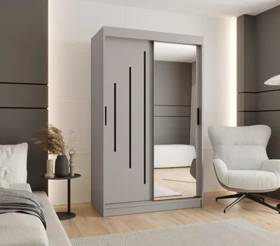Obrázok produktu pre Zrkadlová šatníková skriňa 120 cm CASANDRA - kašmír / čierna