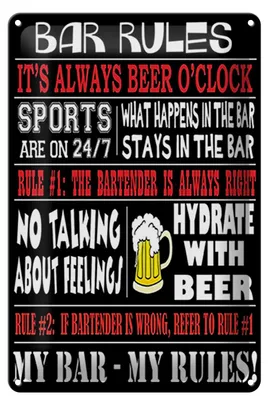 Produktbild von Blechschild Spruch 20x30cm Bar rules Bier my bar my rules