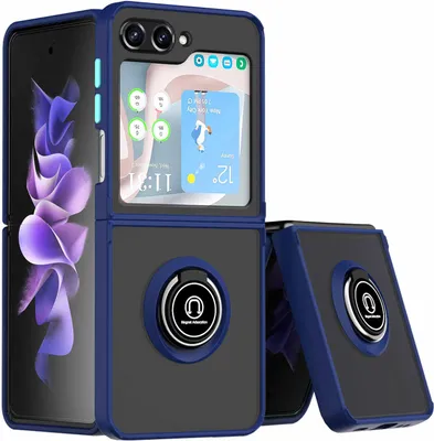 Produktbild von Für Samsung Galaxy Z Flip5 5G TPU / PC Design Ring Magnet Cover Handy Tasche Hülle Dunkelblau Etuis Neu
