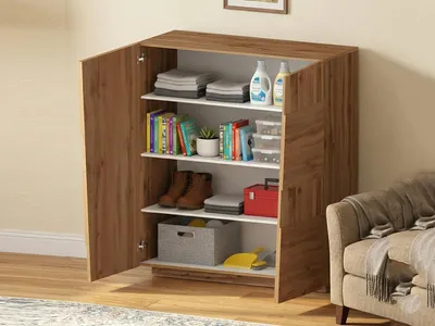 Produktbild von Mehrzweckgarderobe 2-türiger Ddescigli, Multifunktionsschrank, 2-türiger Schrank, 120x44h126 cm, Eiche