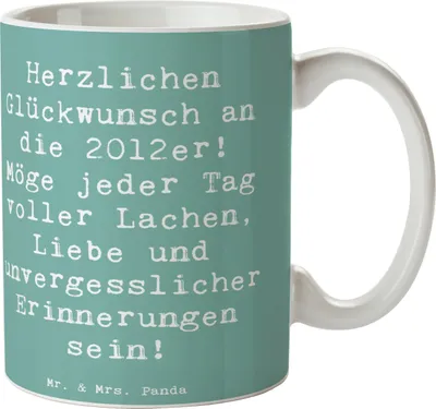 Produktbild von Mr. & Mrs. Panda Tasse Spruch 2012 Geburtstag Glückwünsche - Meeresbrise - Geschenk, Happy Birthday, Geburtstagsgeschenk, strahlende Zukunft, Alter, Keramiktasse, Becher