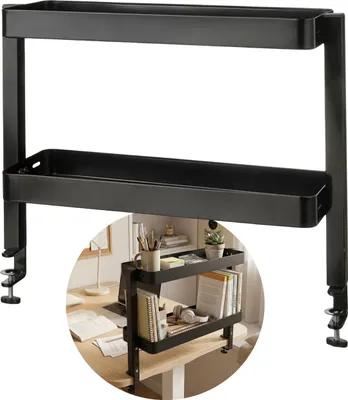 Produktbild von VATTENKAR zweistöckiges Schreibtischregal, schwarz – Metall-Organizer, 49 × 15 cm, von IKEA