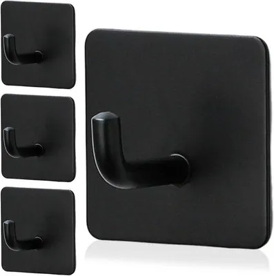Produktbild von Schwarze Edelstahl-Haken 4er-Set für Küche und Bad