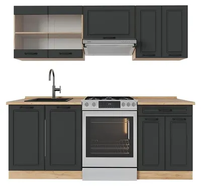 Produktbild von Küchenzeile Vicco R-Line Anthrazit Landhaus/Goldkraft Eiche 200 cm ohne Arbeitsplatte, Model 53710