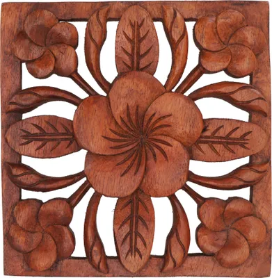 Produktbild von Geschnitztes Wandbild Deko Wandrelief - Blume, Braun, Holz, 18*18*2 cm, Masken & Wandschmuck