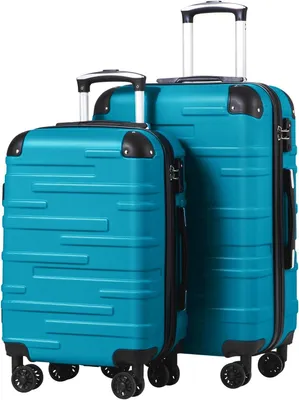 Produktbild von Koffer mit hartem Schalenmaterial, Rollkoffer, Reisekoffer, Erweiterbarer Koffer (nur der große Koffer ist erweiterbar), ABS-Material mit TSA-Schloss und 4 Rollen, Türkis