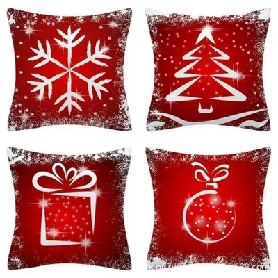 Obrázok produktu pre Vianočné obliečky na vankúše, 4 kusy, 45x45 cm, červené, vianočná dekorácia
