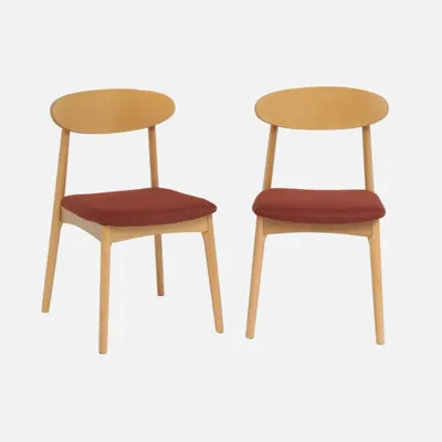 Immagine prodotto di Set 2 sedie vintage in legno di hevea naturale e tessuto, Terracotta