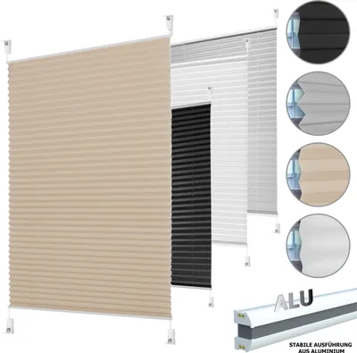 Produktbild von Plissee Faltrollo Jalousie Klemmfix ohne Bohren Alu Profil blickdicht Rollo beige 90cm 180 - 220cm