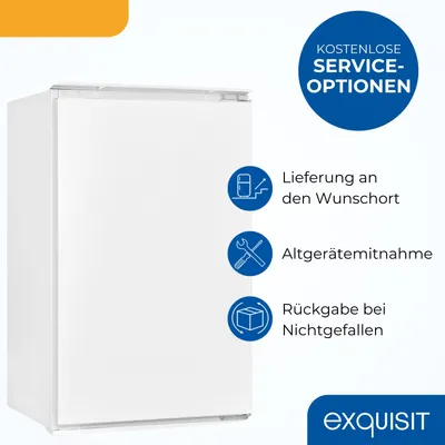 Produktbild von Exquisit Einbaukühlschrank ohne Gefrierfach, 129 Liter Nutzinhalt, 88cm Höhe, Schlepptürmontage, EKS5131-V-040E weiss