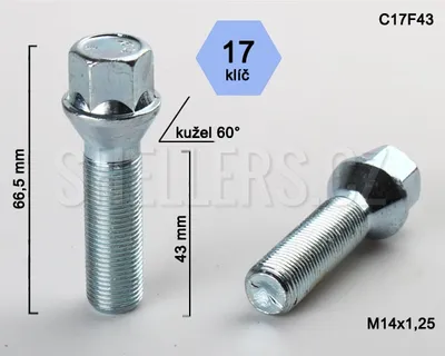 Obrázok produktu pre Skrutka kolesa M14x1,25x43, kužeľová, kľúč 17, C17F43, výška 66,5 mm