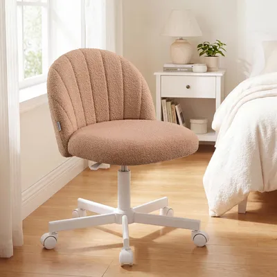 Obrázek produktu pro SONGMICS, kosmetické křeslo, kancelářské křeslo, potah z plyšové látky, výškově nastavitelné, kompaktní design, karamelová barva