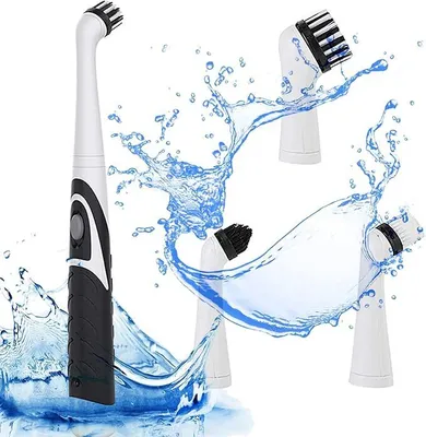 Produktbild von lektrische Reinigungsbürste, kabelloser Sonic Scrubber mit 4 Aufsätzen, oszillierendes Reinigungswerkzeug für Badezimmer, Wände und Küche (Schwarz).