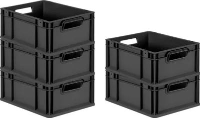 Produktbild von SparSet 5x Eurobox NextGen Grip | HxBxT 17x30x40cm | 16 Liter | Griffe offen | Schwarz | Eurobehälter, Transportbox, Transportbehälter, Stapelbehälter